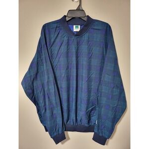 Turfer Pullover Windbreaker Mens XL Blue Green Plaid Made In USA Golf Vintage